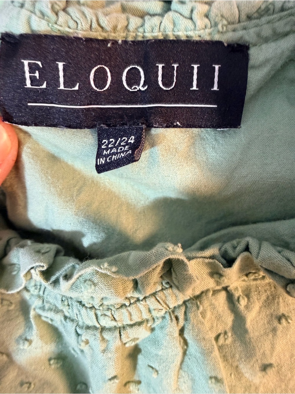 Eloquii Sage Green Textured Ruffle Neck Top